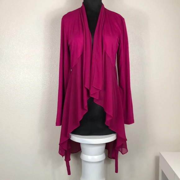 2/$30 LOGO LOUNGE by Lori Goldstein Cardigan Fuchsia Size Small Knit W/Chiffon - Picture 5 of 16